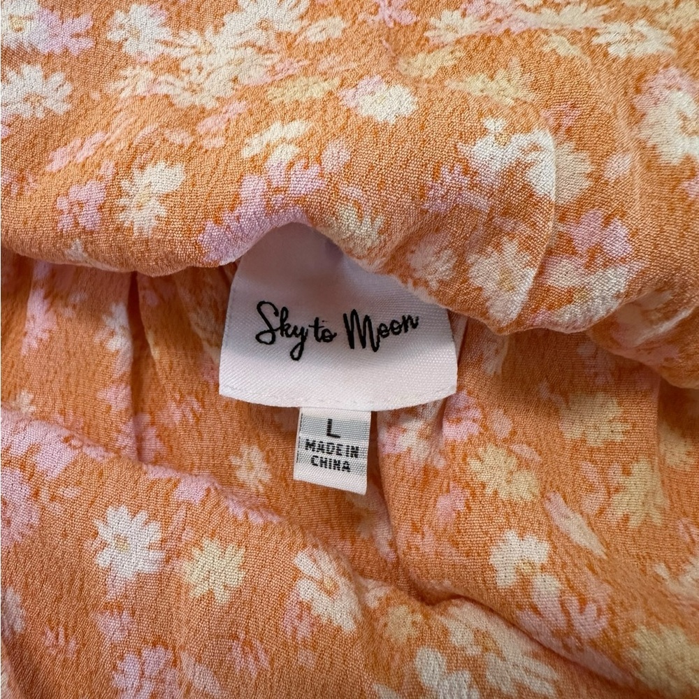 Sky To Moon Floral Cut Out Tie Back Orange Mini Dress Size L - Picture 14 of 17